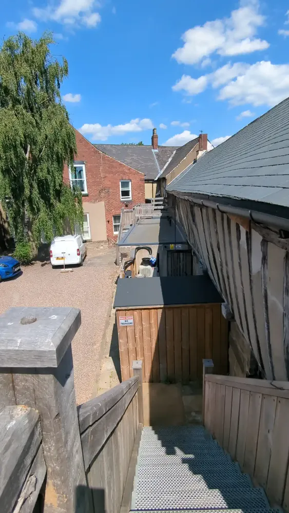 Looking down the finished solid oak staircase and landing at The Counting House, Pontefract