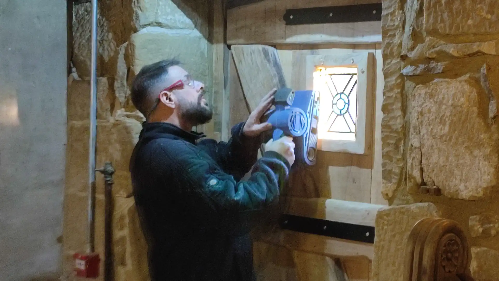 Rob finishing the solid oak door by hand at The Counting House, Pontefract